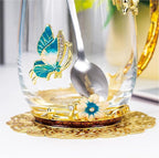 Flower Tea Cup, Butterfly Daisy Glass Fancy Coffee Mug - Image 8