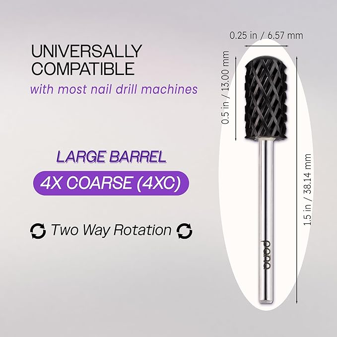 PANA Smooth Top Large Barrel 3/32" Shank Size - (DLC Black, 4X Coarse Grit) - Fast remove Acrylic or Hard Gel Nail Drill Bit for Manicure Pedicure Salon Professional or Beginner