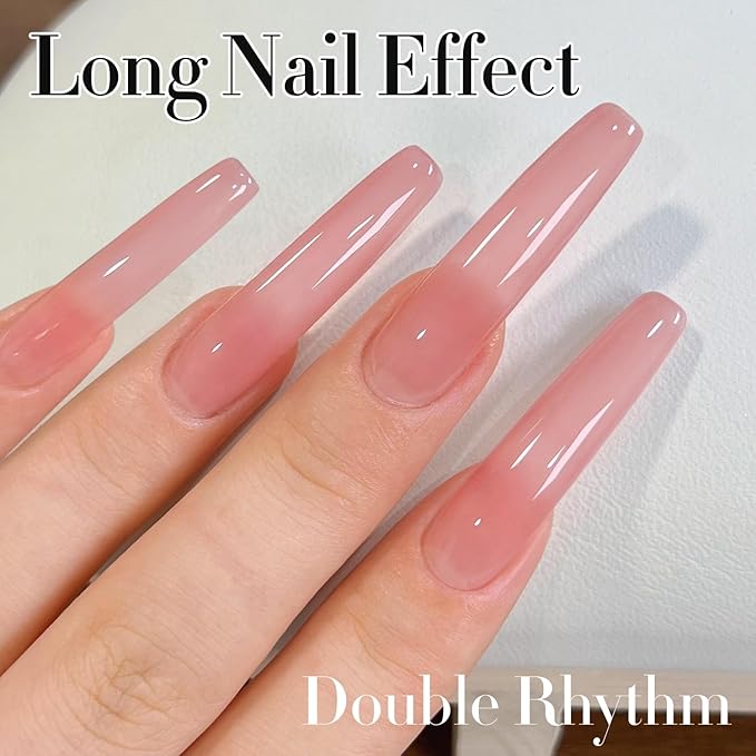 Double Rhythm Gel Polish 15ML Jelly Sheer Pastel Light Milky Color Pearl White Bottle 1 PC 0.5 OZ Full Size Nail Art Salon at Home (Milky Pink-D1385)