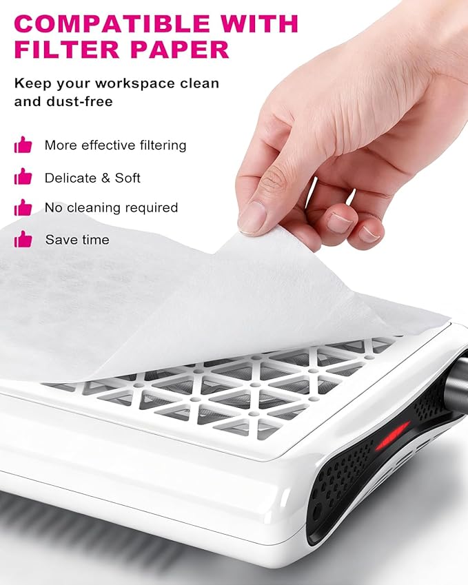 Nail Dust Collector | 1600PA Strong Suction, 10-Level Adjustable Speed, 30 Filter Paper Included | Salon & Home Dust Collector Nail Tech