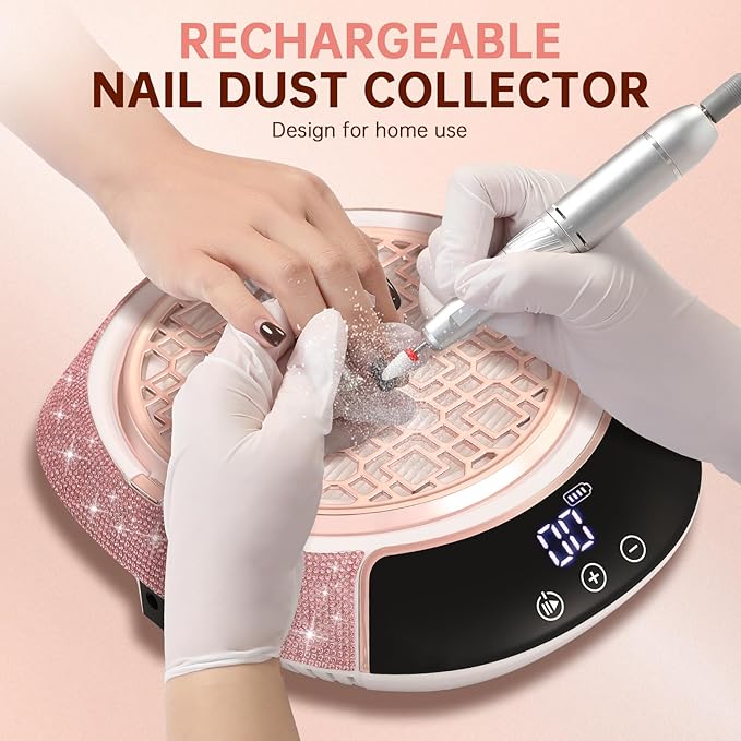 Cordless Nail Dust Collector,Portable Dust Collector Nail Tech with LED Display,Rechargeable Dust Suction Machine with Reusable Fillter for Acrylic Gel Polish,Salon & Home
