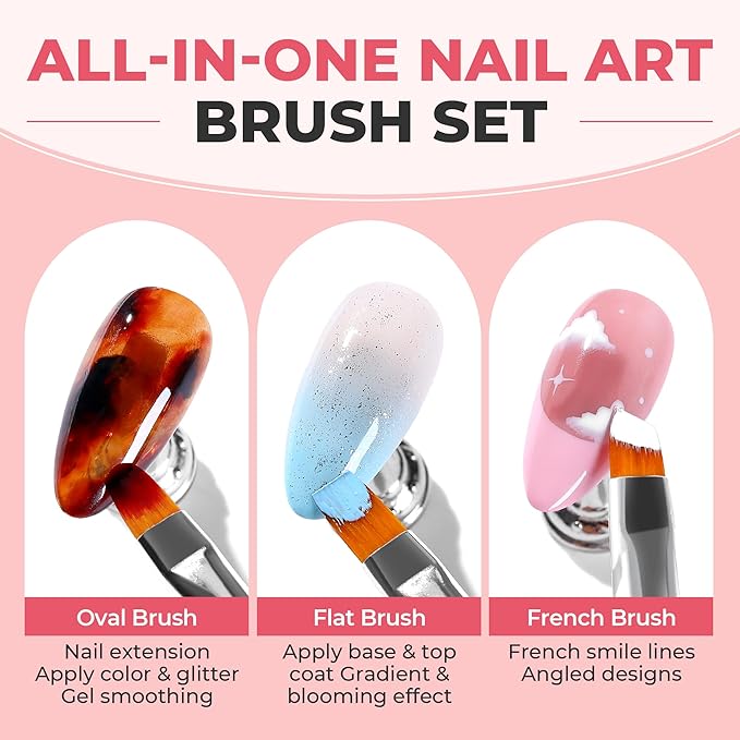 UNA GELLA Nail Art Brushes Set 6PCS White Color Nail Design Painting Brush Set Nail Dotting Tools Double-headed Nail Art Builder Gel Polish Liner Brushes for DIY Nail Drawing Supplies