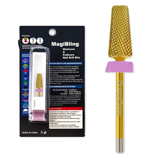 Nail Drill Bits 5 in 1 Tapered Barrel, 3/32'' Safety Tungsten Carbide Bits, Two-way Rotation, Suitable for Manicure Pedicure Cuticle Gel Polishing, Technicians Bits, Grit: Double Fine.