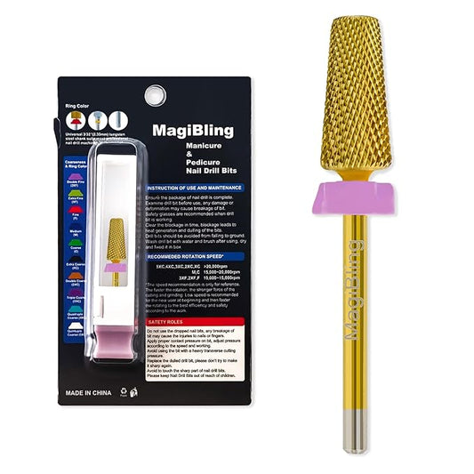 Nail Drill Bits 5 in 1 Tapered Barrel, 3/32'' Safety Tungsten Carbide Bits, Two-way Rotation, Suitable for Manicure Pedicure Cuticle Gel Polishing, Technicians Bits, Grit: Double Fine.