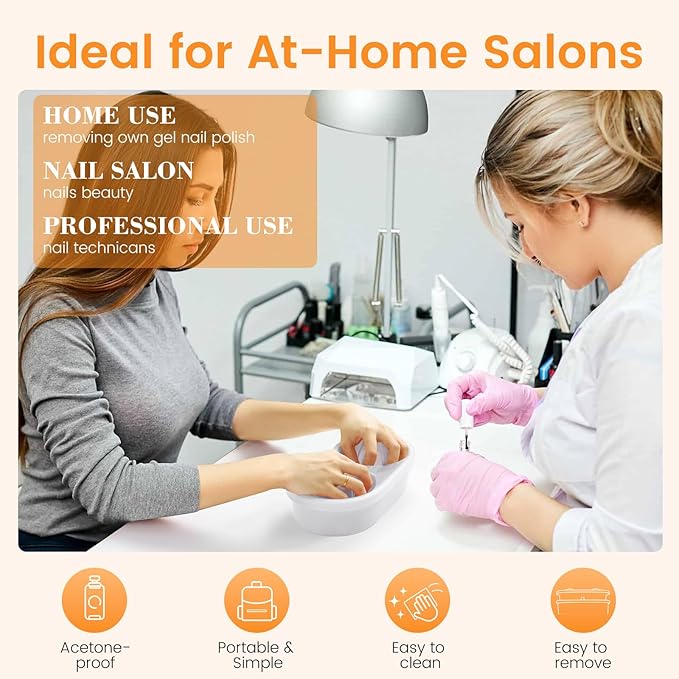 Dual Nail Soaking Bowl, Soak Off Gel Polish Remover Bowl for Home Users, Time Saver Manicure Bowl for Dip Powder/Gel/Acrylic Removal at Home & Salon, White