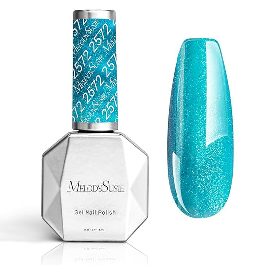 MelodySusie Blue Shimmer Glitter Gel Nail Polish,0.5fl oz Soak Off UV LED Translucent Jelly Glitter Blue Gel Polish Gift for Women Nail Art Manicure Salon DIY Nail Design Decoration at Home-2572
