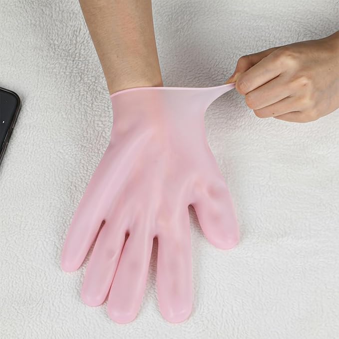 2 Pairs Hand Moisture Gloves,Silicone Gloves for Dry Hands - Moisturizing Glove for Dry Hands, Overnight Moisture Glove for Softening Rough Skin - Pink & White