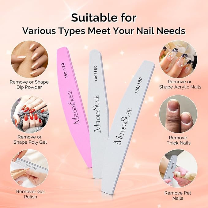 MelodySusie 9Pcs Nail Buffers Set,Nail Files and Buffers,100/180 Grit, Diamond Nail Buffer, Professional Nail Care Tools Kit for Home Use,Salon
