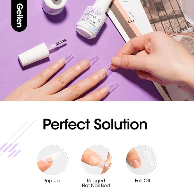 Gellen Nail Glue Gel, 2PCS 15ML 3 in 1 Gel Nail Glue for Acrylic Nail & Base Gel & Nail Strengthener Kit, Nail Glue for Press On Nails False Nails, Super Strong Gel Glue for Nail Extension