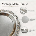 Round Silver Tray, Serving Platters, Vintage Metal Dessert Snack Platter - Image 4