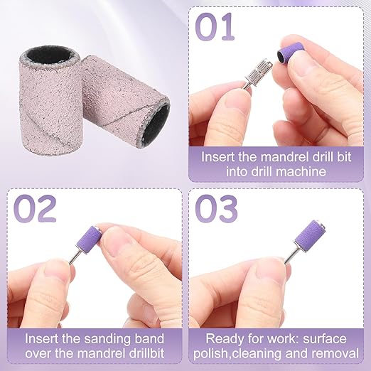HARFINGTON 100pcs Small Sanding Bands 150 Grit for Nail Drill Bits Mini Sanding Band for Nails Gel Manicures Light Pink