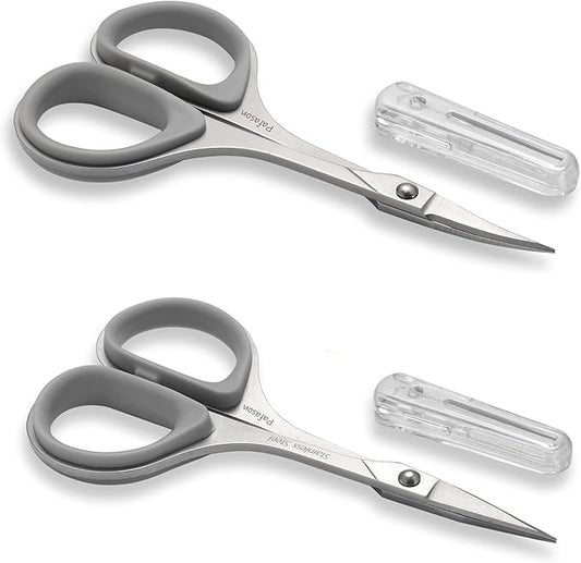 PAFASON Premium Straight & Curved Manicure Scissors Multi-Functional Stainless Steel Cuticle Pedicure Beauty Grooming Kit for Eyebrow, Eyelash, Dry Skin