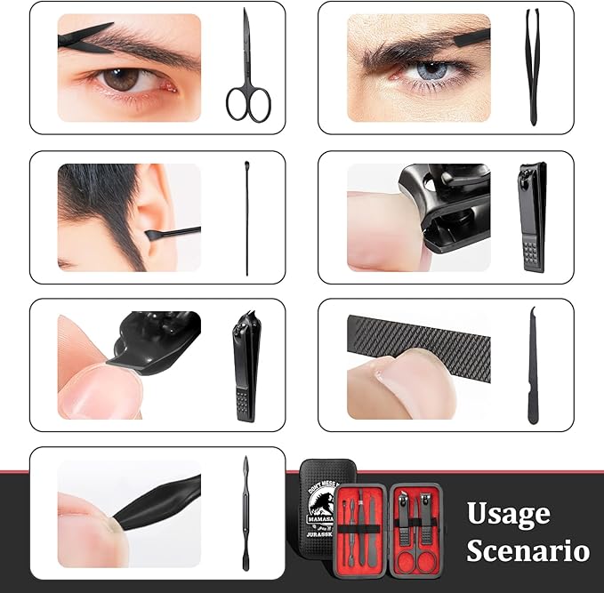 COSHAYSOO Christmas Stocking Stuffers Small Useful Funny Gifts for Mom Mother from Son Daughter, 7 Pcs Travel Manicure Set with Black Case for Women Nail Clipper Grooming Kit Fingernail Care Tools