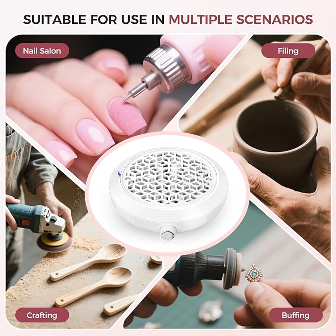 Nail Dust Collector for Nail Tech & Acrylic Nail Polishing - Ultra-Quiet 8000RPM Turbo Brushless Motor, Reusable Filter & Magnetic Detachable Design for Salon, Home DIY & Crafts