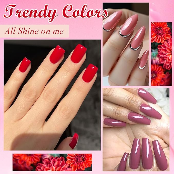 MEET ACROSS 1 Step Gel Nail Polish Set 12 Colors Gel Polish Kit Beige Pink Purple Red Soak Off UV/LED Nail Polish for Home DIY & Birthday Gifts