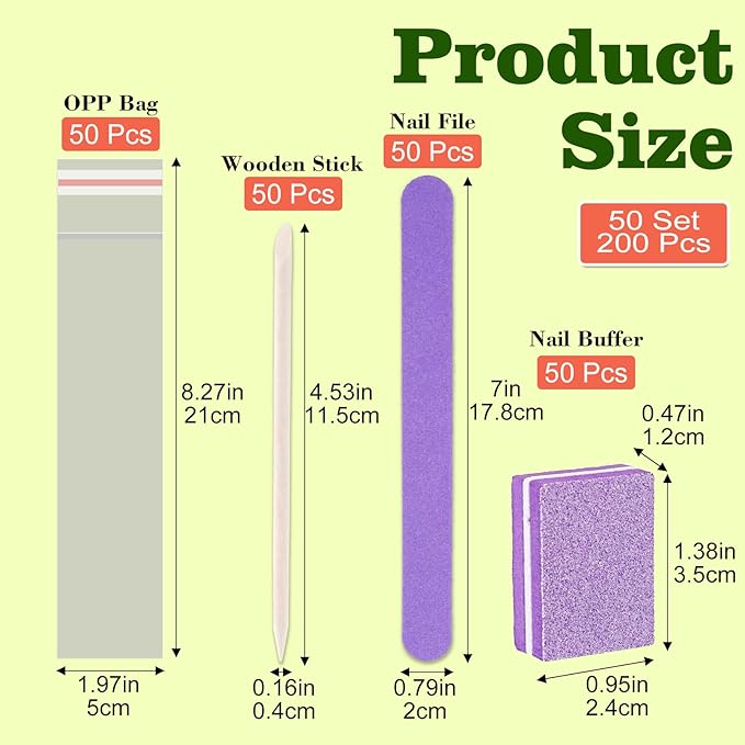 50 Set Disposable Manicure Kit, Including 50pcs Mini Nail Buffer, 50pcs Nail File, 50pcs Wood Stick, 50pcs OPP Bag, Press on Nail Tool Kit for Salon Home (Purple)