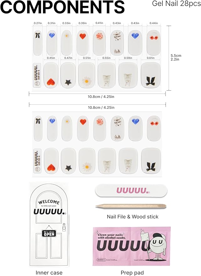 UUUUUU Semi Cured Gel Nail Strips | Salon-Quality | UV Free Gel Nail Wraps for Women | Easy Peel&Stick | Long-Lasting up to 14 Days | 28 Strips Set+File & Wipes | Gift-Ready (UGN105 Birthday Girl)