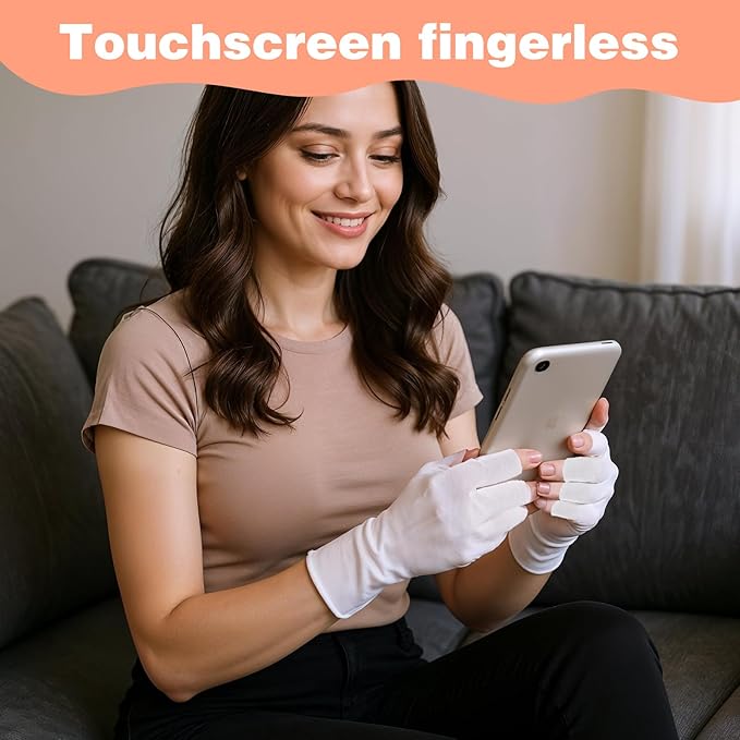 8 Pairs White Cotton Moisturizing Gloves Fingerless Touchscreen Moisturizing Gloves for Dry Hands Sleeping, 100% Cotton Quilting Glove, Size M, Eczema Glove for Men and Women 7.09×4.33 inches
