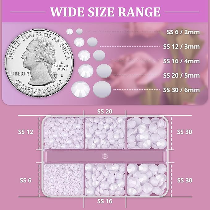 Resin Rhinestones for Crafting, 1 Box White Multi Sizes Flatback Bedazzling Crystals for Crafts Nail Art Decoration, Non Hotfix Gems Charms for Tumbler Shoes Clothing Fabric Face Makeup