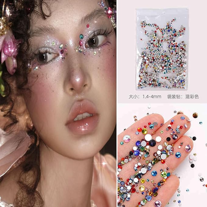 1140Pcs Colorful Rhinestones Nail Charms,3D Sparkling Flat Back Nail Rhinestones Mini Nail Gems for Acrylic Crystals Half Rounded Nail Diamonds Bling Nail Jewelry Accessories DIY Glitter for Crafts