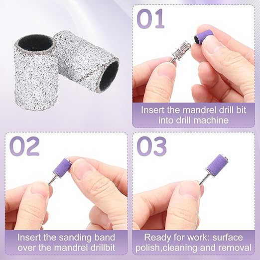 HARFINGTON 100pcs Small Sanding Bands 120 Grit for Nail Drill Bits Mini Sanding Band for Nails Gel Manicures White