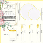 LIYH 180 Pcs White and Gold Plastic Plates Disposable - Image 2