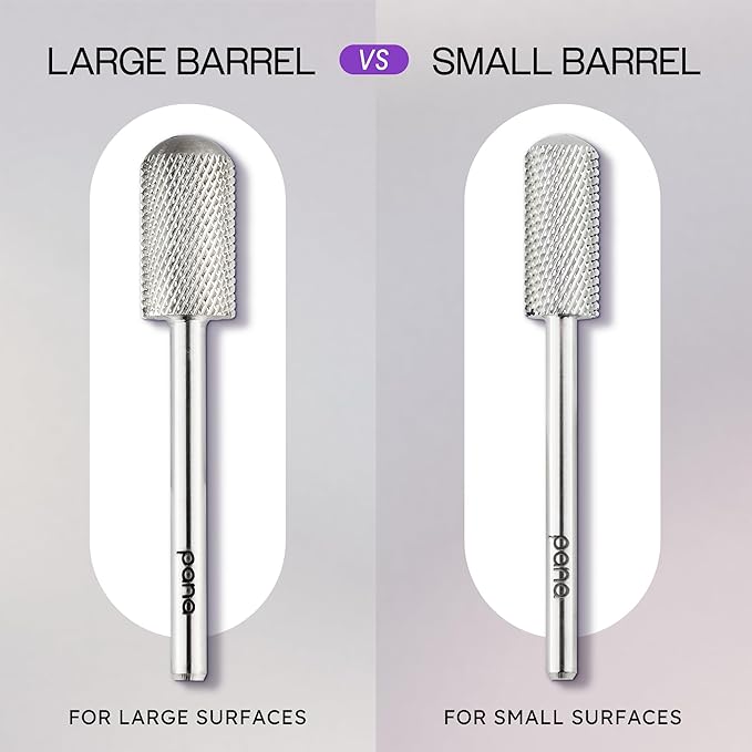 PANA 3/32" Large Smooth Round Top Safety Carbide Nail Drill Bit for Gel Polish & Acrylic Removal Nail Salon Manicure Pedicure Electric File Tools (Large Barrel - Silver, Fine)