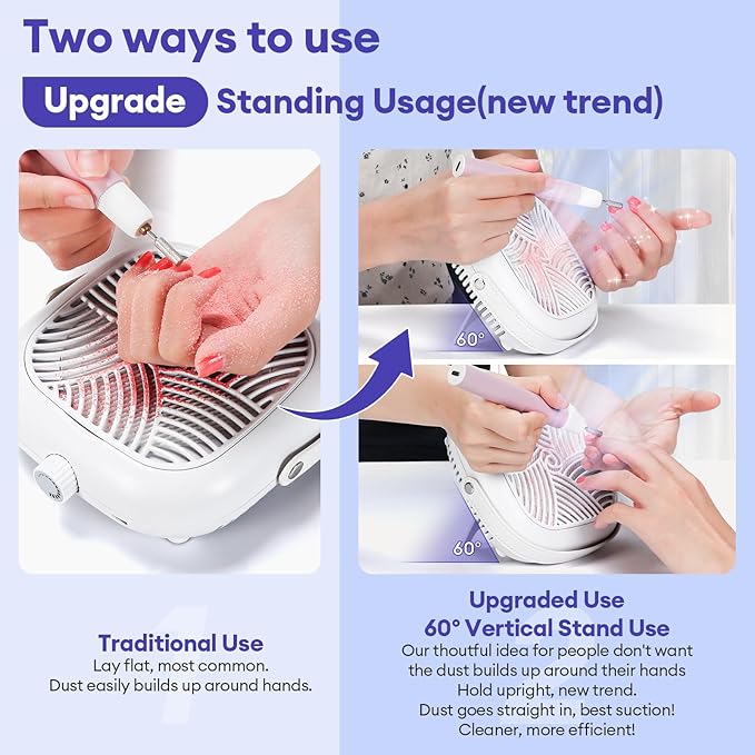 Mini Rechargeable Nail Dust Collector, Small Quiet & Cordless Vacuum Nail Tech Fan Dust Collector, 60° Standing Design for Nail Art, 600Pa, Low Noise, Salon and Home Use