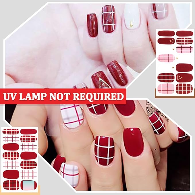 SILPECWEE 560 Pieces 40 Sheets Nail Polish Strips, Red Nail Stickers Full Nail Wraps for Women, Self Adhesive Gel Strips Manicure Design, Fingernail Sticker Nails with File