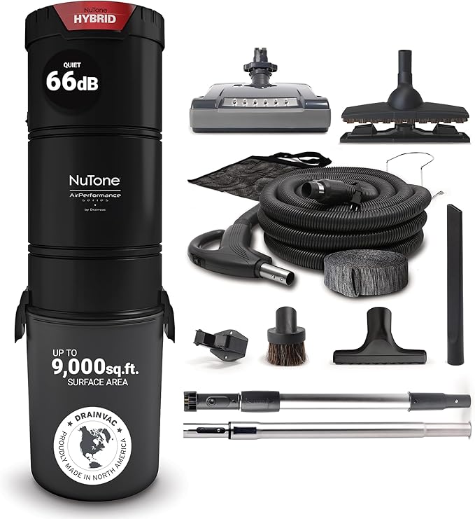Drainvac Broan-nutone 700 Air watts Residential Central Vacuum System Premium Electric Tool Set for Cleaning Floors - Anti-Vibration, Powerful Suction