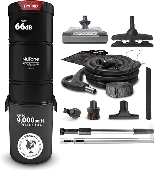 Drainvac Broan-nutone 700 Air watts Residential Central Vacuum System Premium Electric Tool Set for Cleaning Floors - Anti-Vibration, Powerful Suction