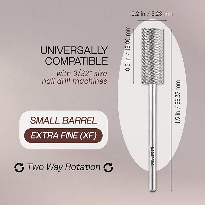 PANA Flat Top Small Barrel 3/32" Shank Size - (Silver, Extra Fine Grit) - Fast remove Acrylic or Hard Gel Nail Drill Bit for Manicure Pedicure Salon Professional or Beginner