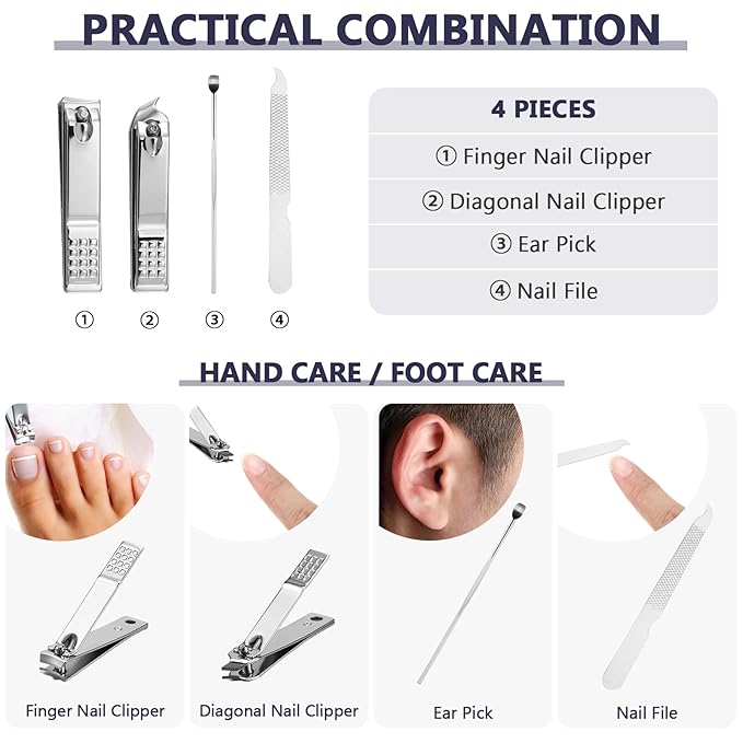 70 Set Manicure Set Bulk Professional Nail Care Kit Nail Clippers Kit Stainless Steel Pedicure Set with Travel Case Multicolor Portable Grooming Kits Gifts for Men Women (4 in 1,2.7x3.75'')