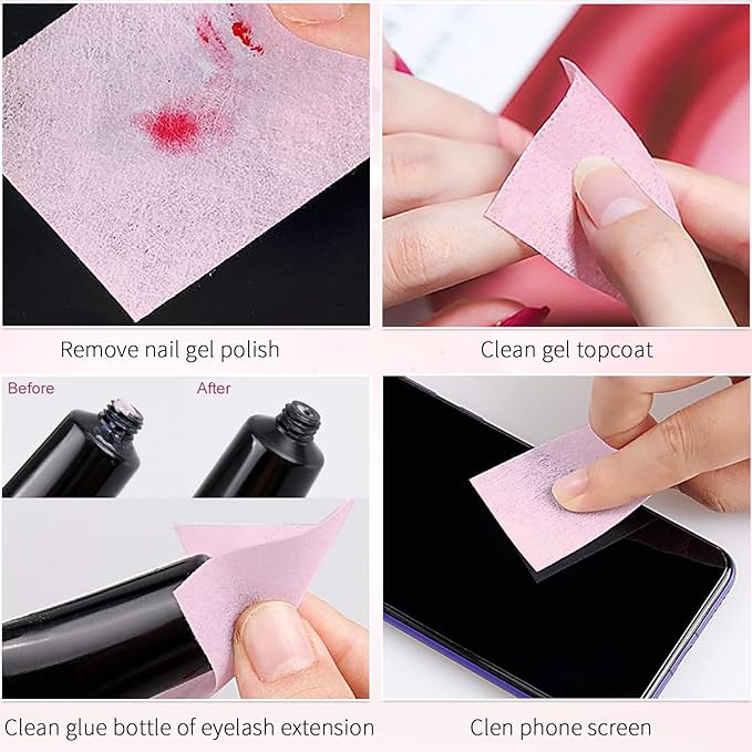 Lint Free Nail Wipes,450 Pcs Nail Cleaning Pads for Nail Art,Nail Polish Remover(Pink)