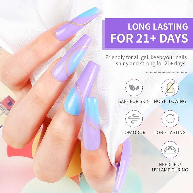 JODSONE 2Pcs 16.5ml Top Coat Base Coat Gel Polish Set No Wipe Clear Long Lasting Need U V Lamp Cured at Home DIY Nail Salon Girl Gift