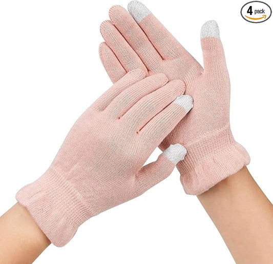 Donfri 2 Pairs Cotton Moisturizing Gloves Overnight Touchscreen Fingers for SPA Dry Hands Hand Care Day and Night Moisturizing (Medium-Pink)