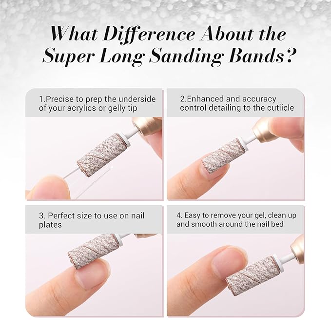 MelodySusie 50 Pcs Nail Drill Bits Super Long Sanding Bands with 6.65mm Crystal Mandrel Bit, 120 Medium Grit Nail File for Acrylic Nails Gel Manicures and Pedicure, Zebra