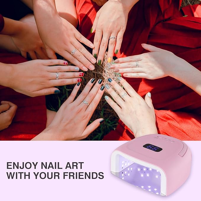 Cordless UV LED Nail Lamp 60W Rechargeable Gel Nail Lamp UV Light for Gel Nails with Auto Sensor & 4 Timer Modes Salon & Home (Pink)