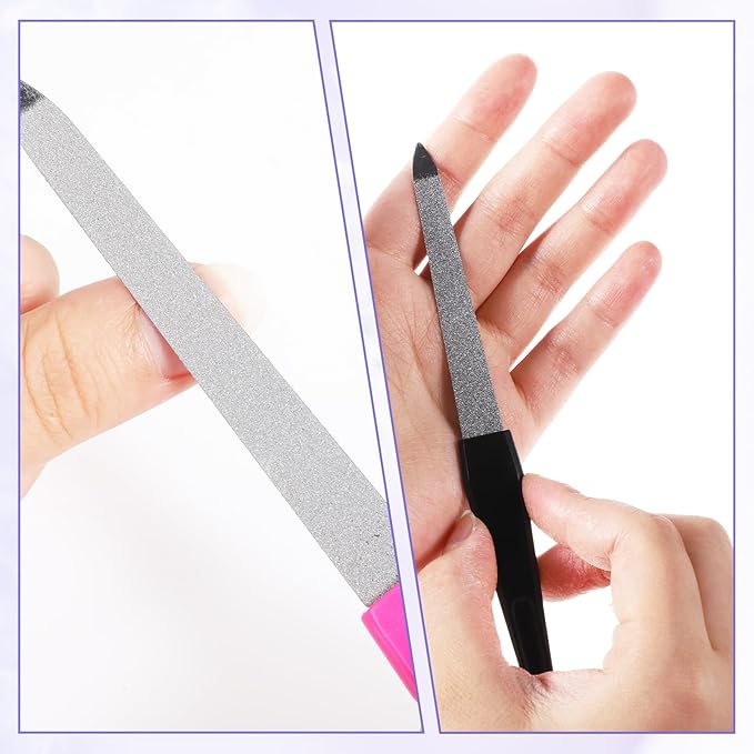 6 Pcs Fingernail Files for Women, 6 Inch Metal Nail Files Stainless Steel Sword Nail File with Sharp Pointed Tip and Non Slip Handle Colorful Diamond Deb Toenail File for Natural Nails