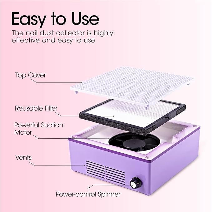 Gellen Nail Dust Collector with Reusable Filter, Professional 60w Nail Vacuum Cleaner for Acrylic Nails, Low Noise Nail Dust Vacuum Cleaner for Home Salon, Manicure Fan Dust Collector