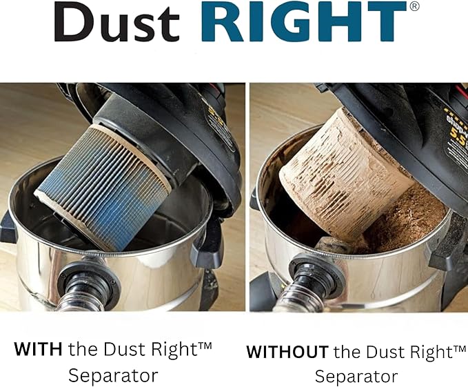 Dust Right Dust Separator + 36” Flex-Form Hose - Cyclone Dust Collector Separates Sawdust, Wood Chips, Debris, and More – 10-Gallon Translucent Bucket - Dust Collectors for Woodworking for Shop Vacs