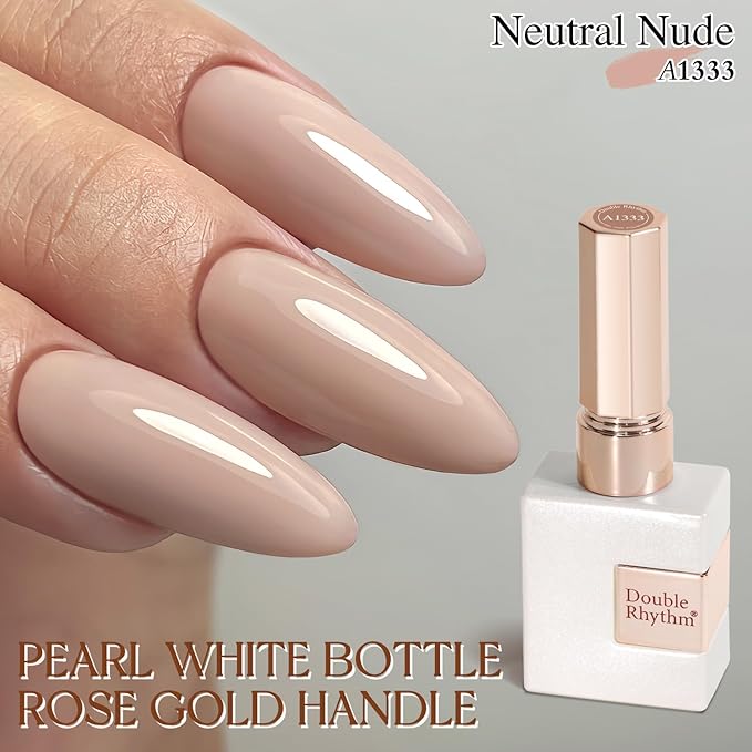 Double Rhythm Gel Polish 15ML Jelly Sheer Pastel Light Milky Color Pearl White Bottle 1 PC 0.5 OZ Full Size Nail Art Salon at Home (Neutral Nude-D1333)