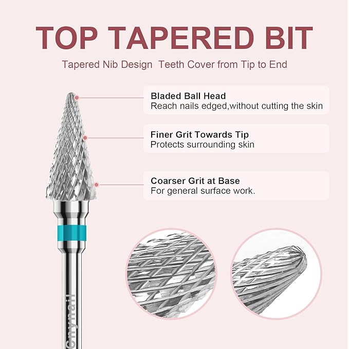 3/32" 2PCS Clean Umberllas Bits Medium Grit Carbide Cuticle Cleaner Bit for Electric Nail Drills – Professional Manicure Tool for Nail Salons and Home Use (M Grit. Silver)