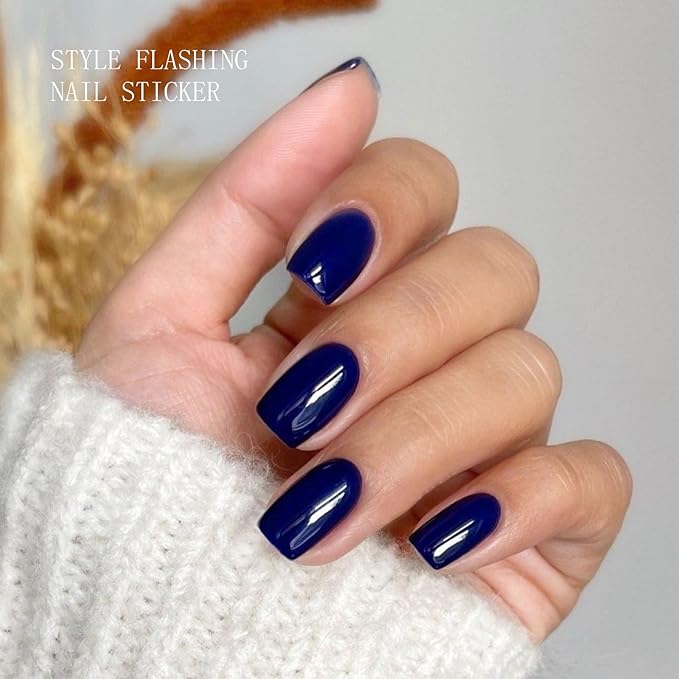 JMEOWIO Semi Cured Gel Nail Strips Royal Blue Gel Nail Stickers Nails Art Design Decoration Accessories