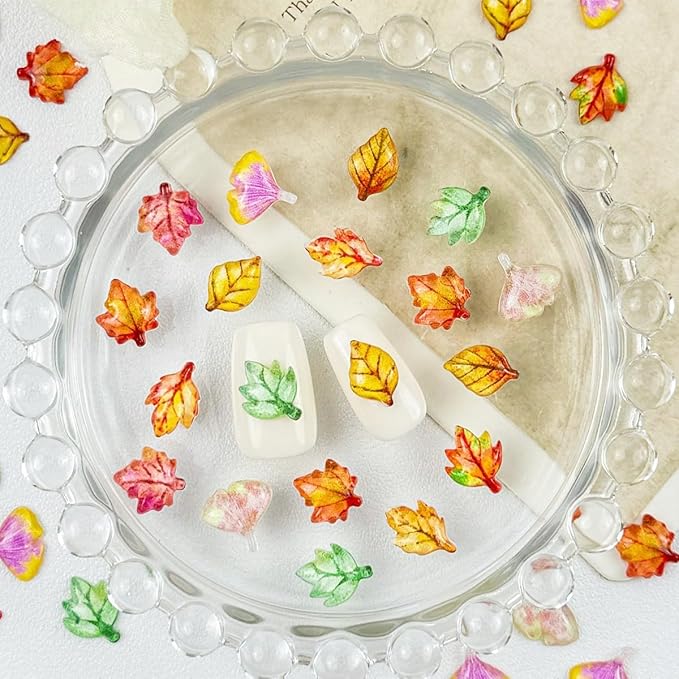 Thanksgiving Autumn Nail Charms and Gems 3D Fall Maple Leaf Nail Rhinestones Jewelry Supply Thanksgiving Maple Leaves Nail Charms for Women DIY Manicure Autumn Holiday Nails Decoration Supply