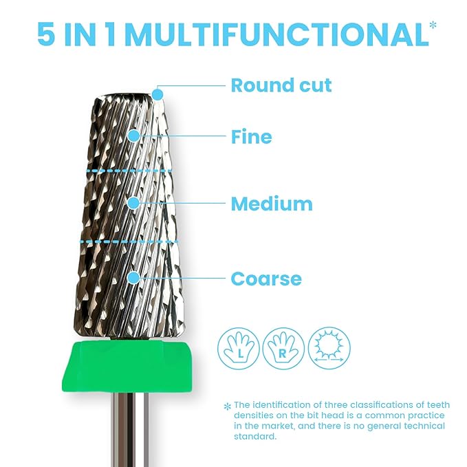 Cross Cut 5 in 1 Tapered Barrel Nail Drill Bits, Professional 3/32'' Safety Tungsten Carbide Bits, Two-way Rotation, Manicure Pedicure Cuticle Gel Removal Polishing, Coarse.