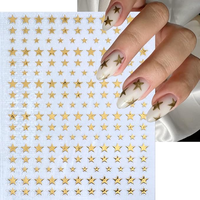 6 Sheets Star Nail Art Stickers Glitter Rhinestones Star Nail Design Stickers Gold Silver Nail Decals Colour Gems Nail Decor 3D Self Adhesive Starlight Nail Art Supplies for Women DIY Manicure