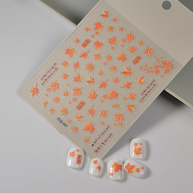 Fall Nail Stickers 5D Embossed Self-Adhesive Nail Decals Maple Leaf Nail Art Design Decals for - Thanksgiving Decoration DIY French Autumn DIY Manicure Supplies Accessories for Women