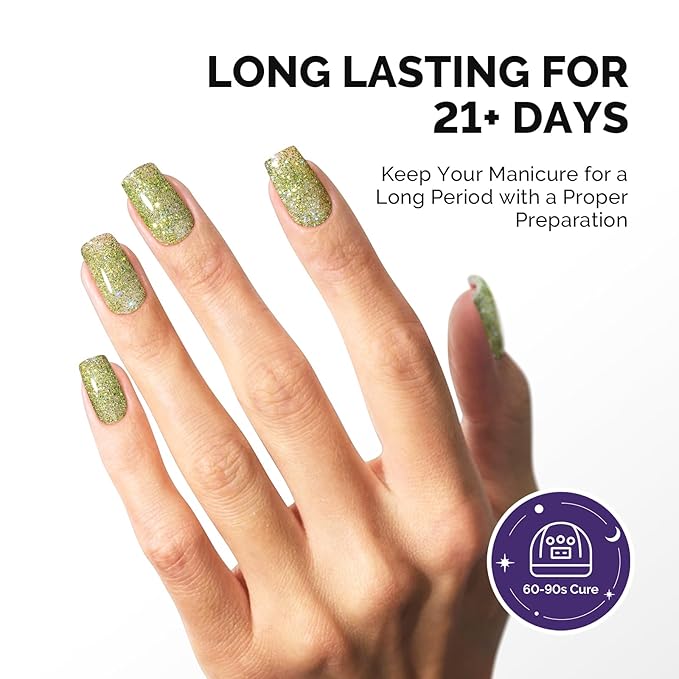 MelodySusie Galaliver Glitter Gel Nail Polish, 15ML Sparkly Shimmer Gel Polish Soak Off UV LED Cured Long Lasting Gift for Women DIY Nail Design Nail Art Manicure Elf Green X08