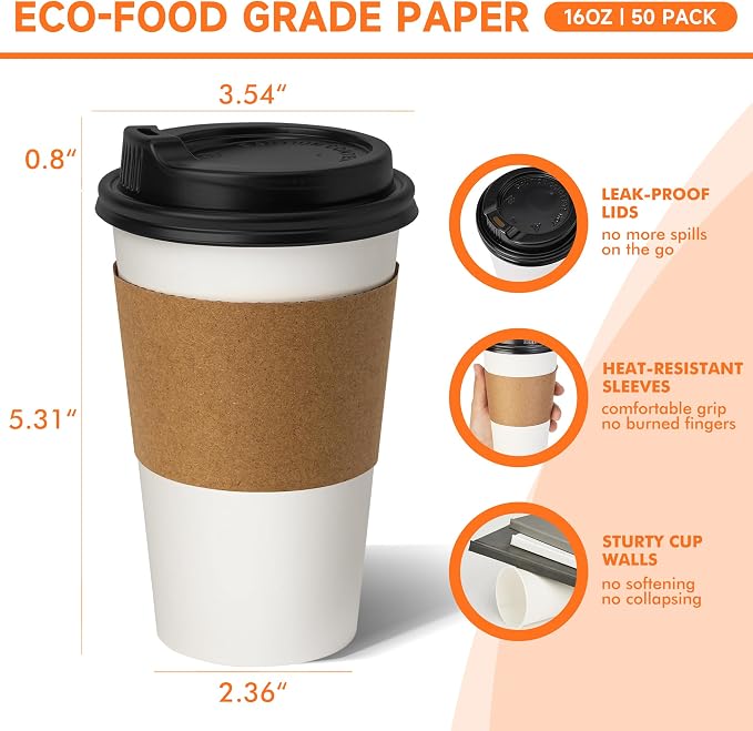 METAPRINT 50 Pack 16 oz Disposable Coffee Cups - Image 2